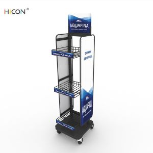 Movable 3-Tiers Black Metal Bottled Water Display Shelf