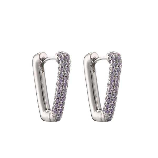 Quality Rhinestone Sterling Silver Huggie Earrings Clip Diamond Letter V Earring wholesale