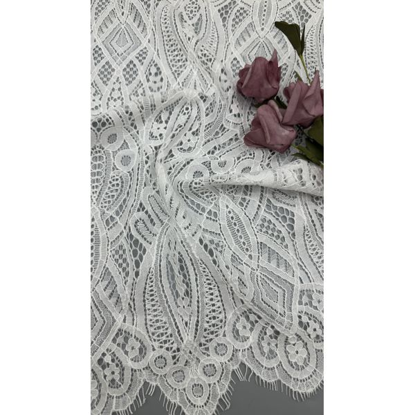 White Embroidered Mesh Lace Trim Tulle with Delicate Floral Stitching for