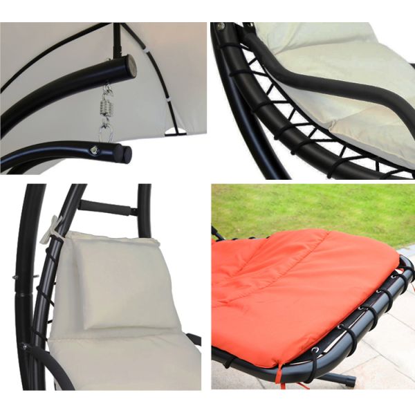 Upgrade Your Patio Modern Metal Stand Hammock Swing Chair with Cushion and Sun Canopy
