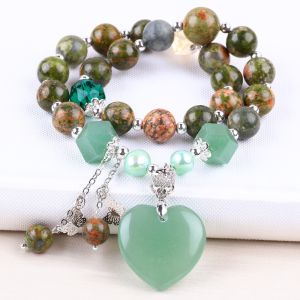 Handmade Gemstone Beaded Bracelet Natural Unakite Stone Bracelet Adjustable
