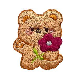 Cheap Carton Bear Embroidery Patches Pandone Colors Gold Cotton Thread Custom Embroidered Patch for sale