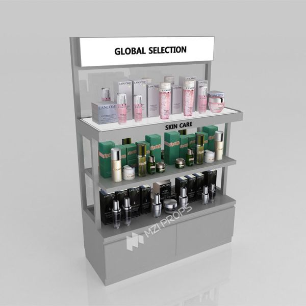 Display Showcase Grey Wooden Boutique Edge Cabinet With Led Lights For Visual