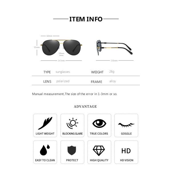 Memory Mens Metal Frame Sunglasses Spring Leg Fashion Polarized