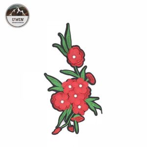 Red Flower Patch with Rhinestone Woven Patch Custom Pvc China Manufacturer Cheap