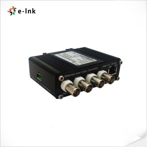 DIN-Rail Receiver of 4-port Coax to 1-port 10/100Base-TX Ethernet Switch with