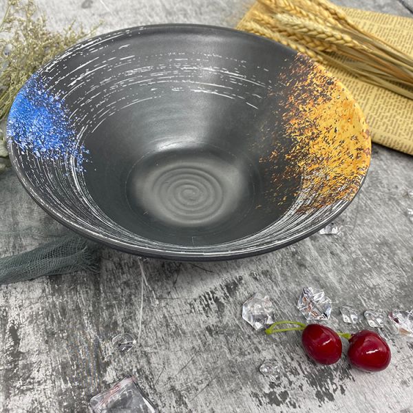 Restaurant Plastic Ramen Melamine Soup Bowl With V Shape Galaxy Pattern