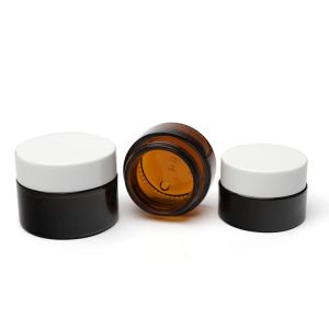 30g 1oz Round Amber Glass Cream Jars Cosmetic Containers With Screw Cap