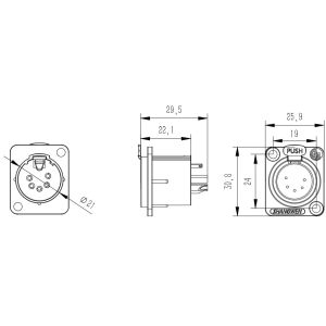 IP40 Indoor Audio Cable Plug 5-Pin XLR Female Socket Connector with 3.5mm Gold