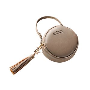 Small Round Pu Leather Bag Fashion Hand Take Change Card Package With Tassel
