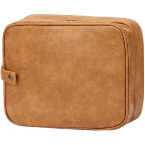 China 3 In1 Makeup Toiletry Travel Bag Brown Leather Water-Resistant Hanging With Hooks on sale