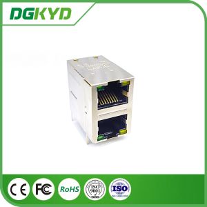 100 Base - T Stacked 2 Port Rj45 Jack Module With Magnetic Right Angle Ethernet