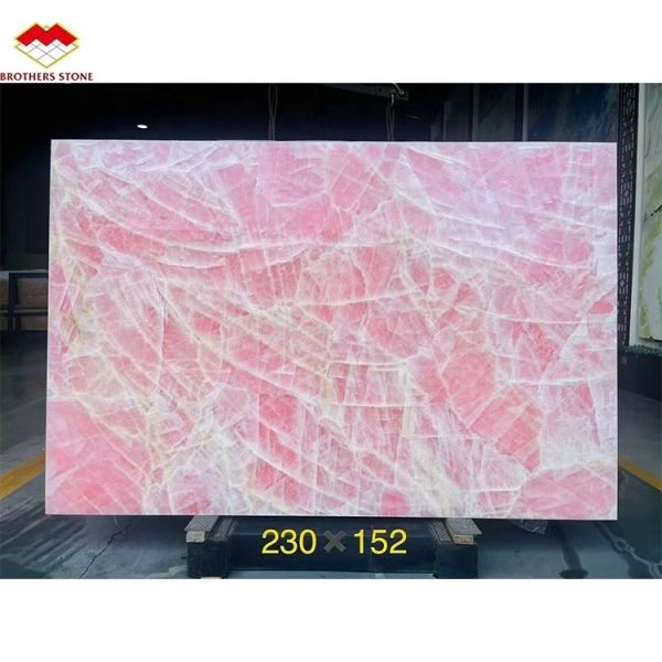 Modern Translucent Crystal Pink Onyx Slab Stone Lamps for Backlit Wall