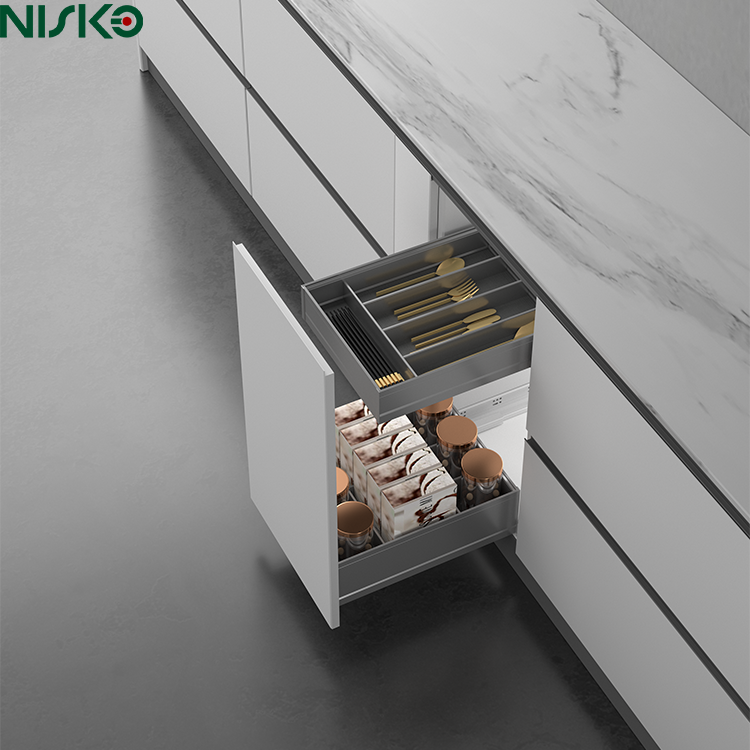 Pull Out Cutlery Drawer Divider Baskets Adjustable Bottle Spice Racks with Light