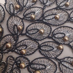 Handmade Pearls Custom Cloth Badges , Gold Rope Peacock Patches For Dresses