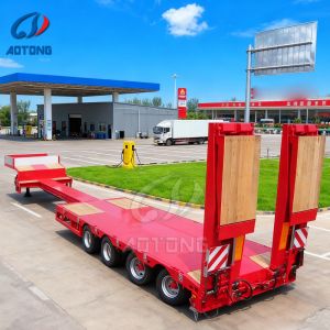 China Lowbed Price Excavator Transporter Low Bed Truck Semi Trailer With Hydraulic Ramp Multi 3 4 5 Axle 40 60 80 120 100 Ton for Sale on sale