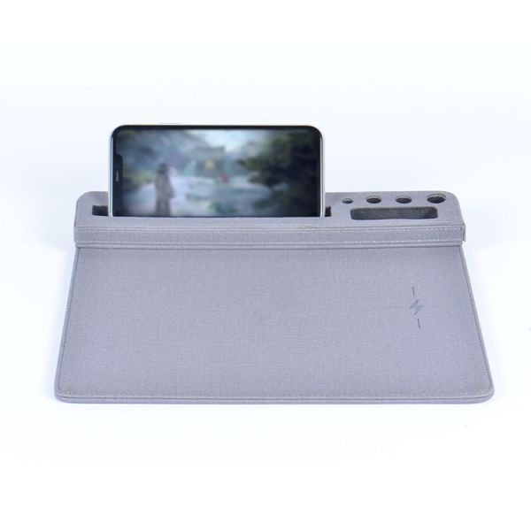 Quality New Design Mouse Pad With 4 In 1 Function Mouse Pad Cellphone Holder Pen Slot Wireless Charger Mouse Mat wholesale