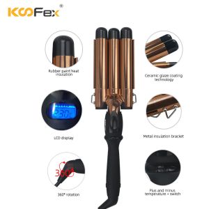 Electric Ceramic 3 Barrel Wave Wand Iron LCD Display Multi Scene