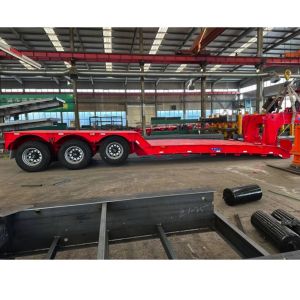 Cheap Hydraulic Detachable Gooseneck Semi Truck Lowboy Trailer , Heavy Machine Transport Lowboy Trailer For Zimbabwe for sale