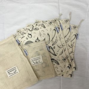 Recyclable 8Oz 12x14'' Organic Cotton Mesh Bag With Drawstring