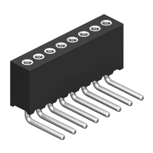 1.27mm Machined Female Header H4.1 Round Single Row Right Angle Pin Header