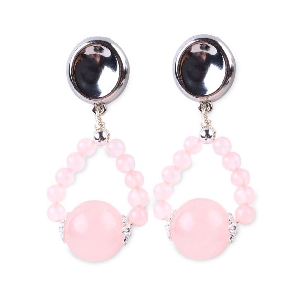 Quality Handmade Crystal Stone Earrings Rose Quartz Gemstone Beaded Pendant Earrings wholesale