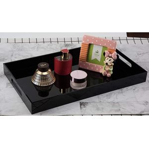 Serve Snacks in Style with this Rectangle Black Metal Tray with Handles 16.7x9.5