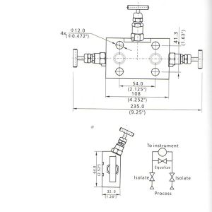 3000 Psi 150C Instrument Manifold Valve 3 Way Manifold For Pressure Transmitter