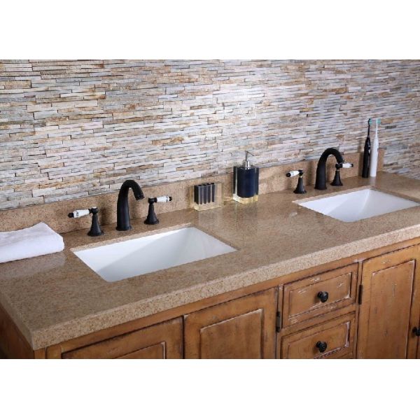 Quality Light Brown Custom Vanity Tops Shallow Double Sink With Seamless Edge Grinding wholesale