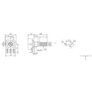 16mm rotary potentiometer with metal shaft, guitar potentiometer, carbon