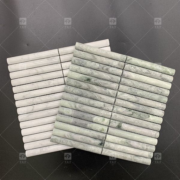 Marble Pattern 3D Arc Long Strip Mosaic Floor Wall Tile For TV Backdrop Kitchen