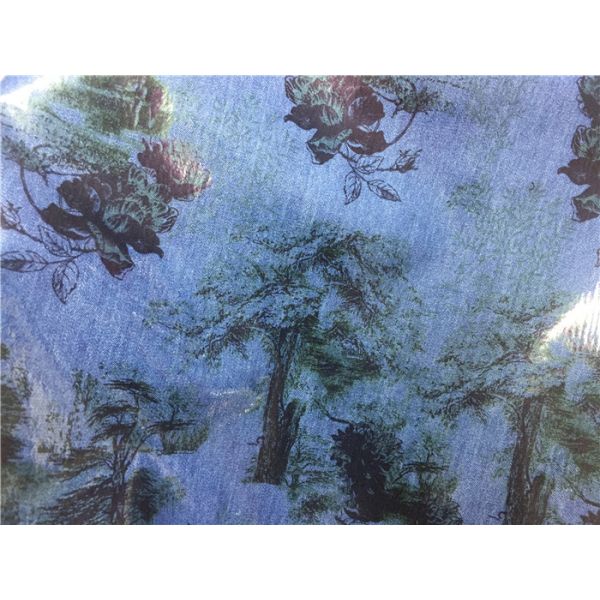 Quality Black Flowers Printed Leather Look Fabric Bonded With Blue Fabric For Ladies Garment wholesale