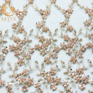 Sequined Unique Lace Fabric 135cm Width 3D Embroidery For Wedding Gown