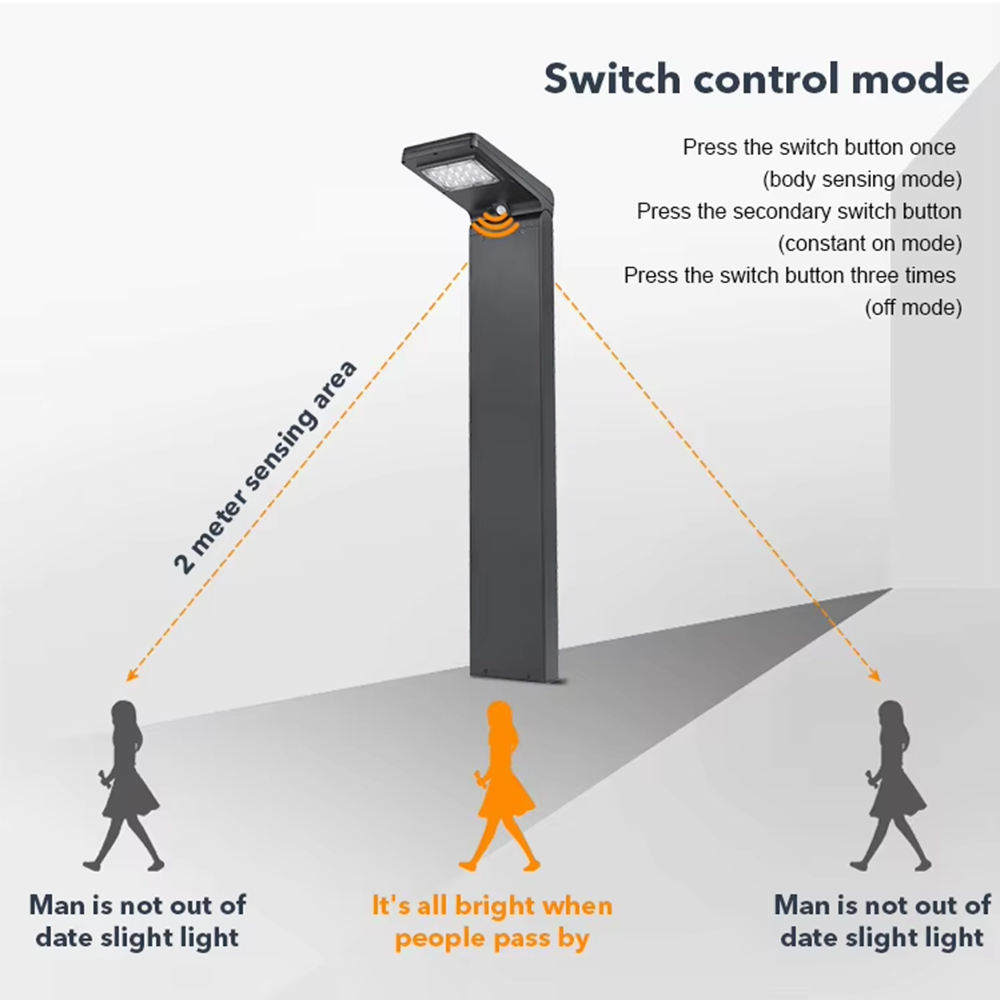 Aluminum Die-Cast Motion Sensor Solar Bollard IP65 Waterproof LED for Garden