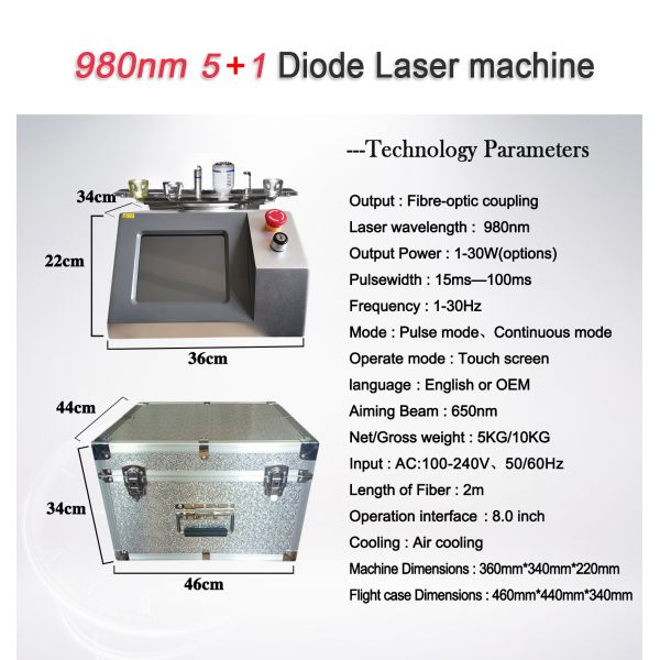 60W Vascular Veins Removal 980 Diode Laser With Multi Spots Laser Fiber