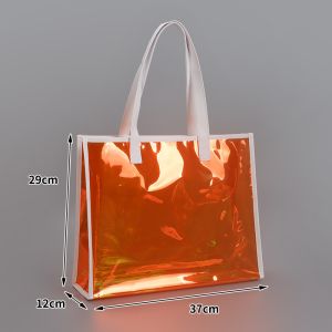 sustainable recyclable Holographic Clear Tote Bag With Leather Handle Iridescent