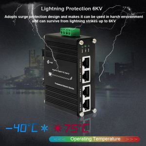 12~48VDC Power Input Industrial 2-Port Gigabit PoE+ Injector Supports IEEE802