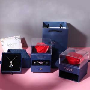 Valentine's Day Rose Box Drawer Type Jewelry Packaging Box with Square Shape