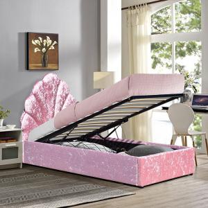 China Single Size Pink Fabric Gas Lift Storage Bed For Children Bedroom on sale