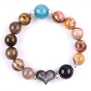 China Handmade Gemstone Beaded Bracelet Natural Petrified Wood Stone Bracelet Adjustable Peal Charms Bracelet For Party Daily on sale