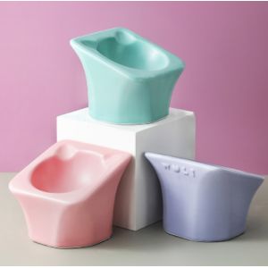 Elevated Food Water Slow Feeder Bowls Ceramic Raised Tilted