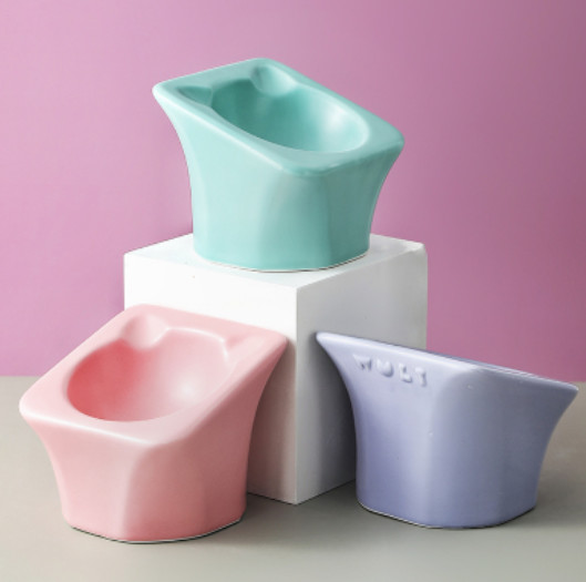 Quality Elevated Food Water Slow Feeder Bowls Ceramic Raised Tilted wholesale