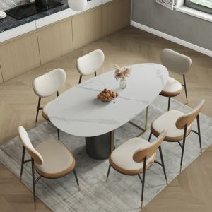 12mm Thick Modern Marble Dining Table Ellipse Shaped Smooth edges