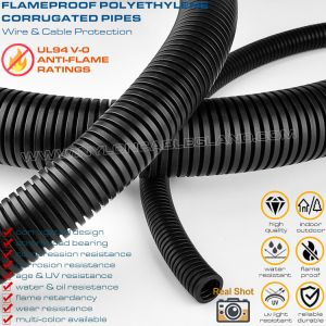 Cheap Polyethylene Fireproof Black Flexible Pipe (UL94 V-0), AD7~AD108 Plastic Corrugated Hose for Electrical Equipment for sale