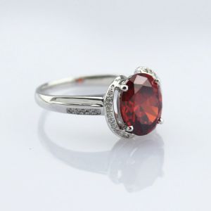 White Gold Plated 9mmX11mm Pink Cubic Zirconia Silver Ring(F45)