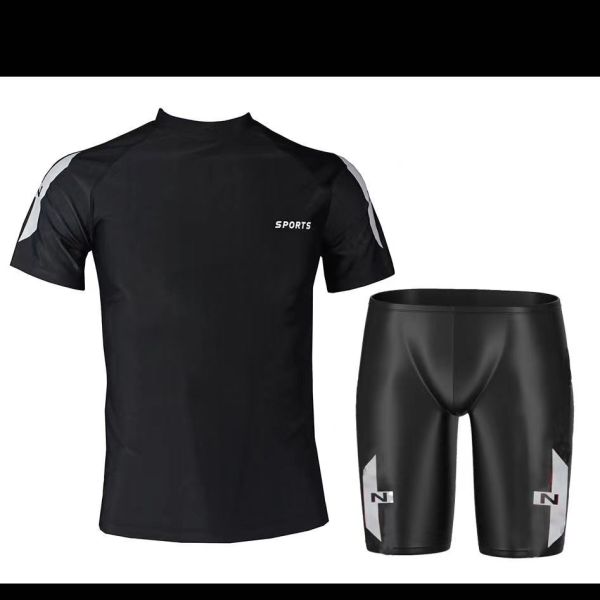 Solid Color Two Piece Mens Swimsuit Anti Embarrassment Mens 2 Piece Swim Set