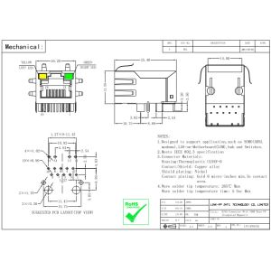XRJH-12-01-8-8-X Modular Jack Shielded Right Angle LPJG17303AGNL 25.4mm Length
