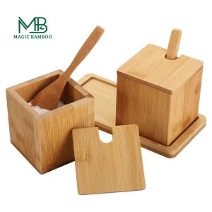 Direct from Complete Natural Bamboo Salt Spice Box 17x7.1x8.2cm with Lid Spoon