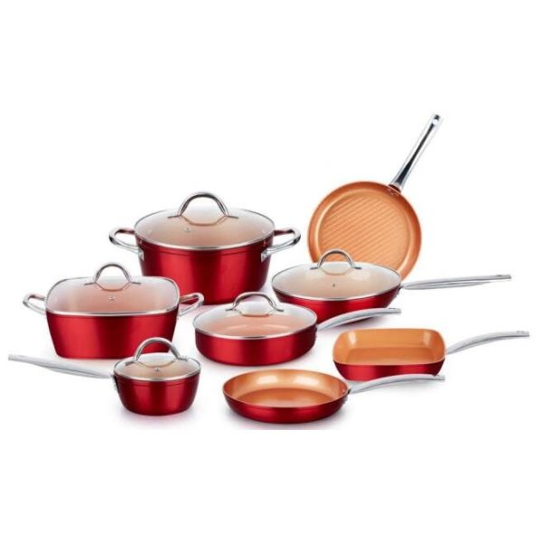 Quality Pressed aluminum Red Copper Ceramic Non-Stick 10 Piece Cookware Set wholesale