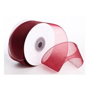 1 . 5 Inch Plain Polyester Organza Ribbon Dark Blue / Red Color Satin Edge
